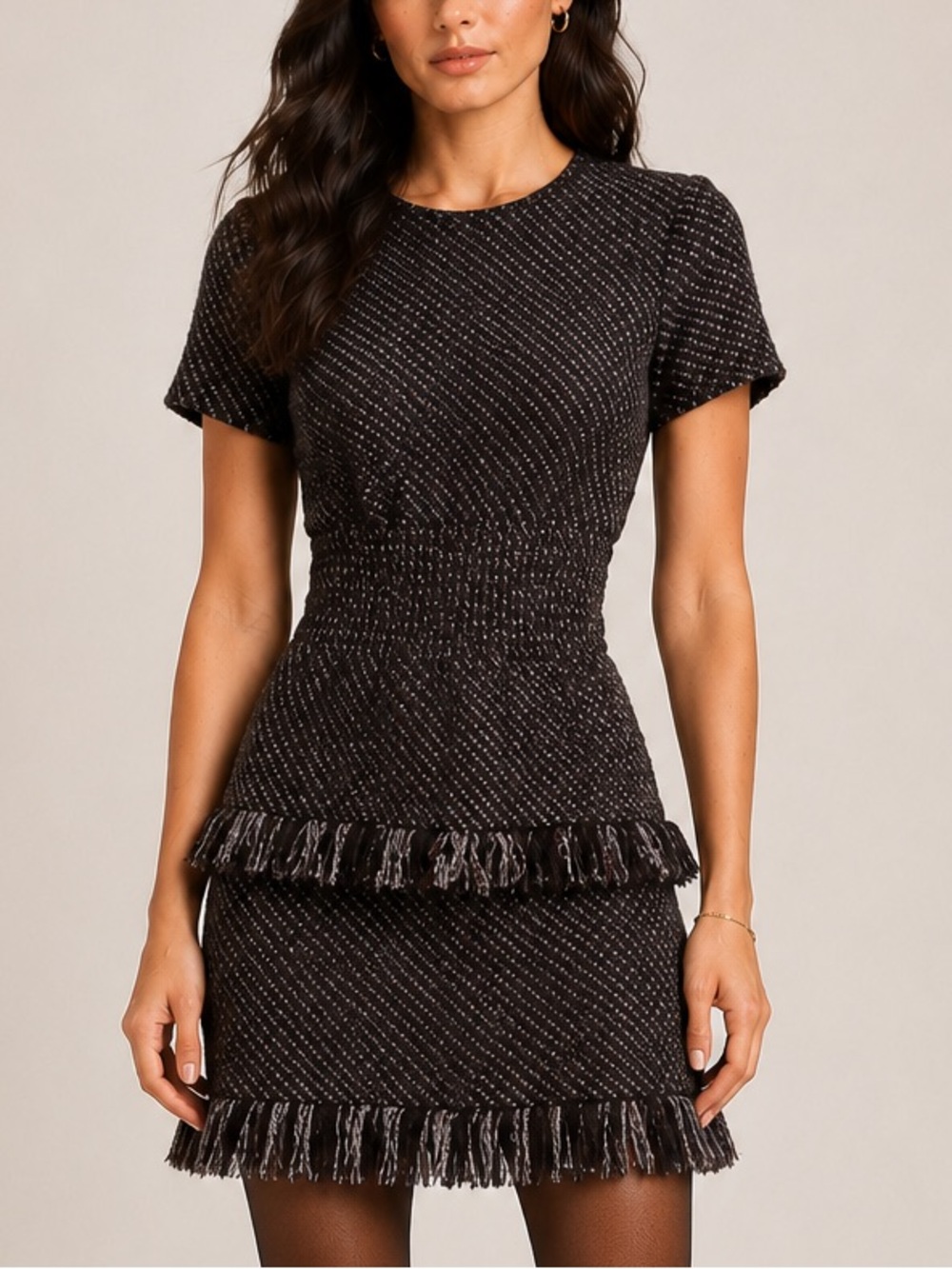 Maje Rabata Black Metallic Tweed Fringe Mini Dress (Size 1 / US S)